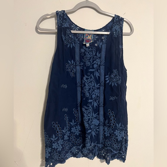 Johnny Was Tops - Johnny Was Floral Embroidered Navy Blouse